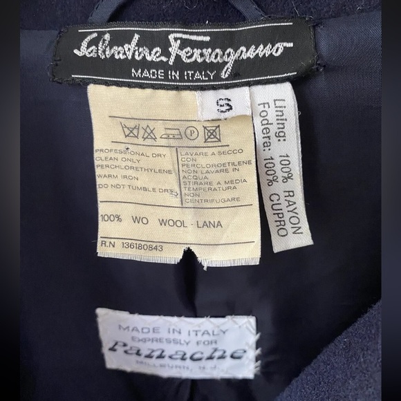 RARE Vintage Ferragamo Cropped Boxy Jacket Blazer Double Breasted S Small Blue - Picture 7 of 7